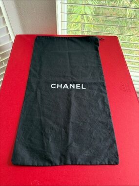 Authentic Chanel black dust bag white logo & drawstring Pre-loved GUC